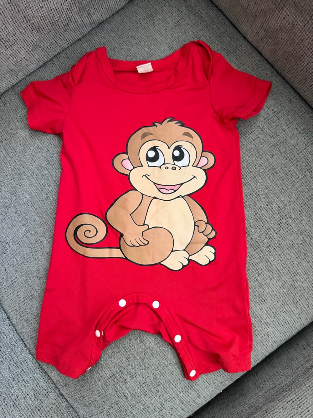 SHEIN Red Monkey Graphic One-Piece Footie